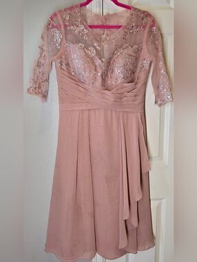 Mauve Embroidered Mesh Bodice Evening Dress